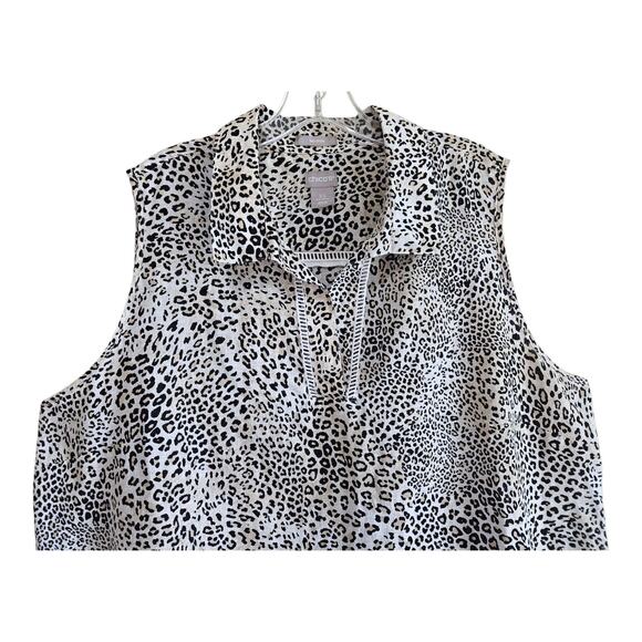 CHICO'S 3.5 Women's Plus 18 Linen Tunic Blouse Sleeveless Leopard No Iron 48" - Picture 2 of 9